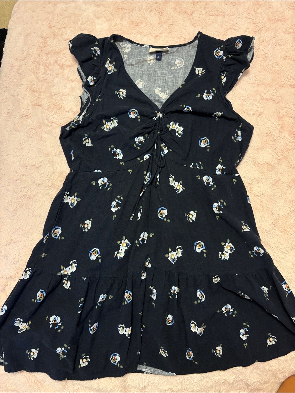 Universal Thread Black Mini Dress with Blue and White Floral Print
